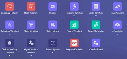 Logo Bulut ERP modülleri — Malzeme, Satış, Finans, Muhasebe